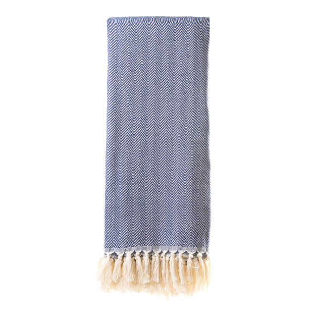 The Cotton Company Herringbone Throw - Navy
