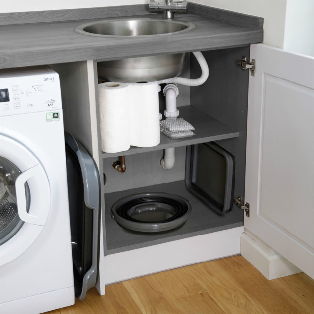 MasterClass Smart Space Collapsible Laundry Basket in a cupboard