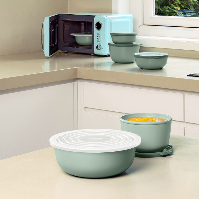 Mepal Cirqula Deep Multi Bowl, 1L - Nordic Sage on the kitchen counter