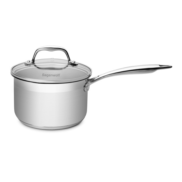 Sagenwolf Silver Series 6 Piece Stainless Steel Cookware Set with Glass Lids top view