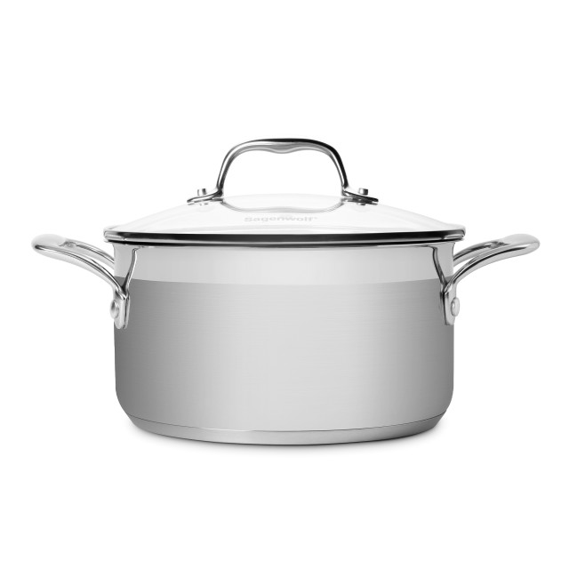 Sagenwolf Silver Series 6 Piece Stainless Steel Cookware Set with Glass Lids detail shot