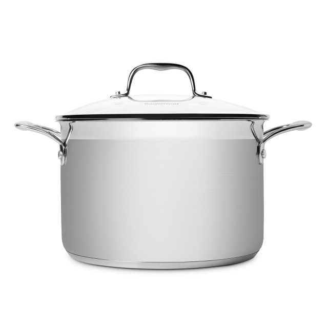 Sagenwolf Silver Series 6 Piece Stainless Steel Cookware Set with Glass Lids detail shot