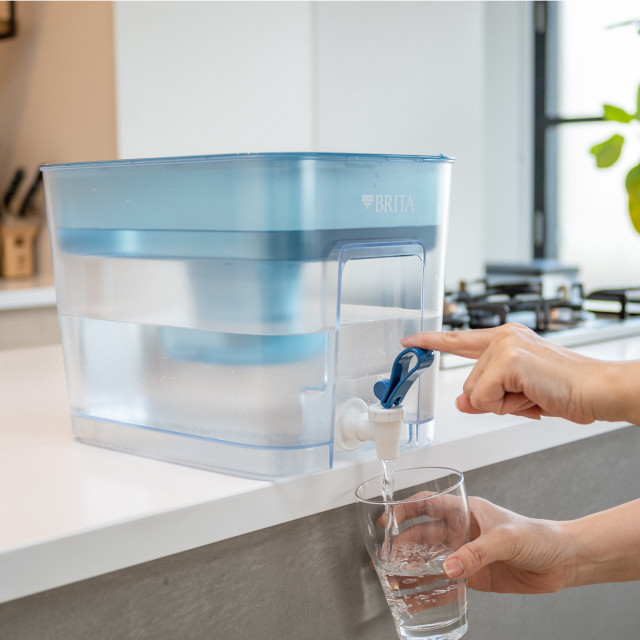 Brita Fill & Enjoy Flow Water Filter Dispenser, 8.2L on the kitchen counter