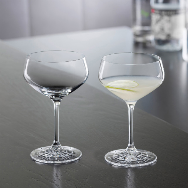 Spiegelau Perfect Serve Coupette Glasses, Set of 4 on the table with Margarita