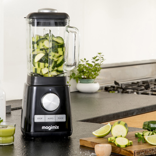 Magimix Power Jug Blender, 1.8L - Black on the table