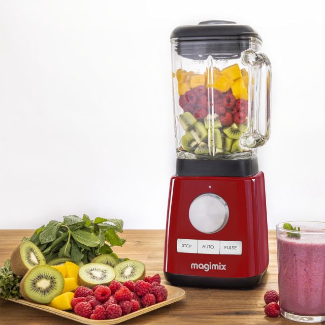 Magimix Power Jug Blender, 1.8L - Red on the table