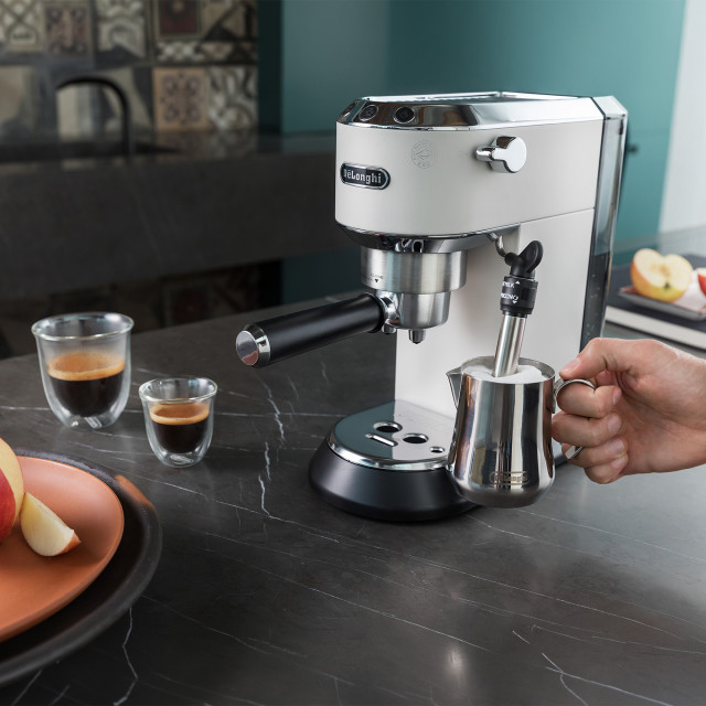 DeLonghi Dedica Pump Manual Espresso Coffee Machine, EC685 - Matte White