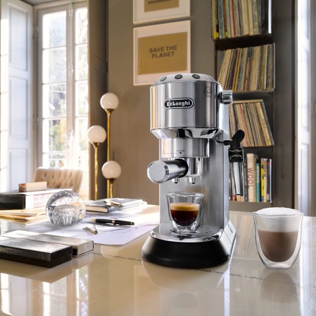 Lifestyle image of DeLonghi Dedica Pump Manual Espresso Coffee Machine, EC685