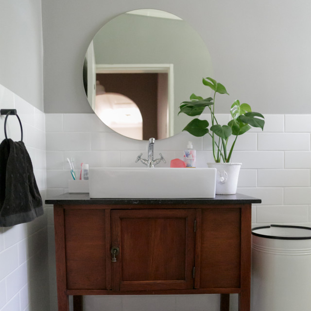 Lifestyle image of Native Decor Birch Round Frameless Mirror