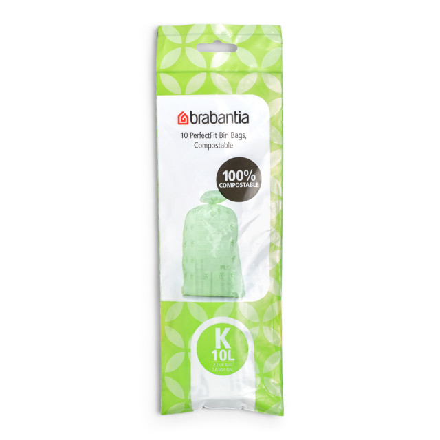 Brabantia Compostable Bin Liners, Pack of 10 - Code K (10L) 