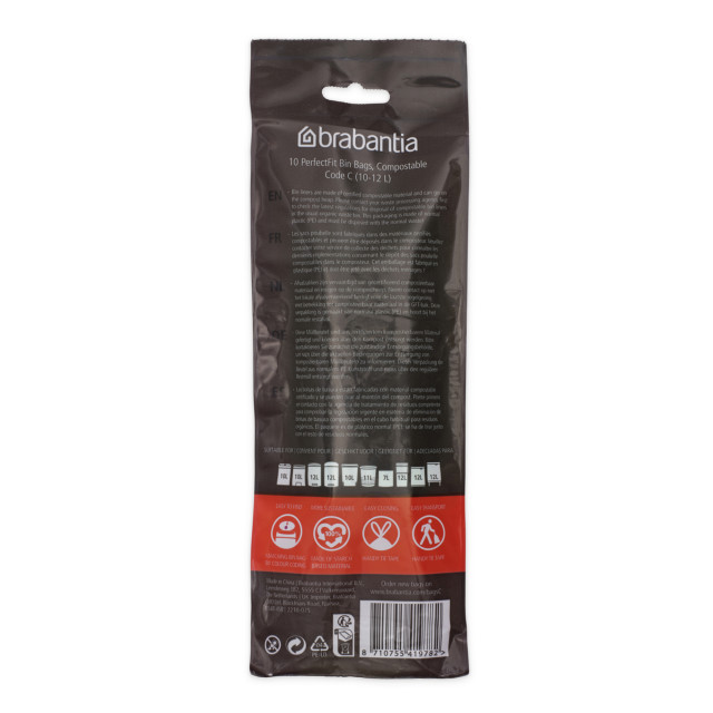 Brabantia Compostable Bin Liners, Pack of 10 - 10L-12L angle