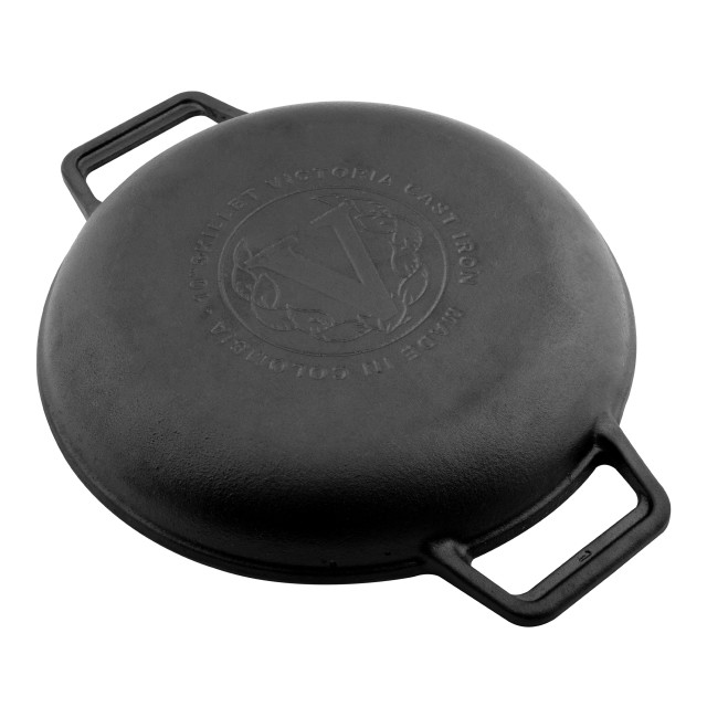 Angle image of Victoria Seasoned Cast Iron Skillet with Helper Handles, 26cm