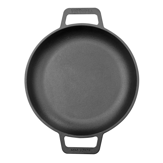 Angle image of Victoria Seasoned Cast Iron Skillet with Helper Handles, 26cm