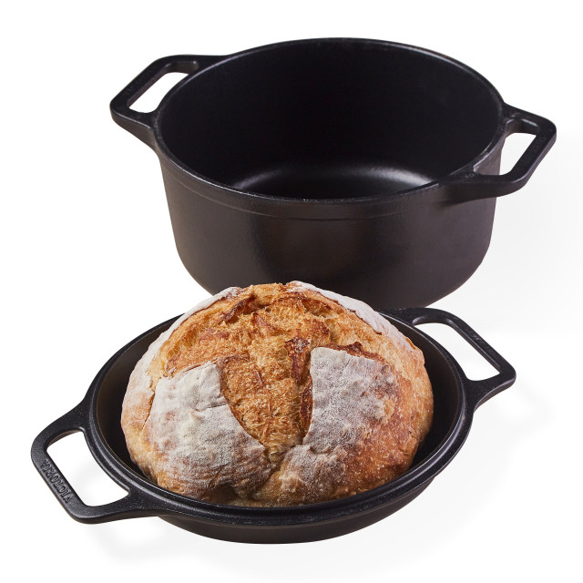 Pack Shot image of Victoria Seasoned Cast Iron Casserole with Reversible Grill Pan Lid, 5.7L