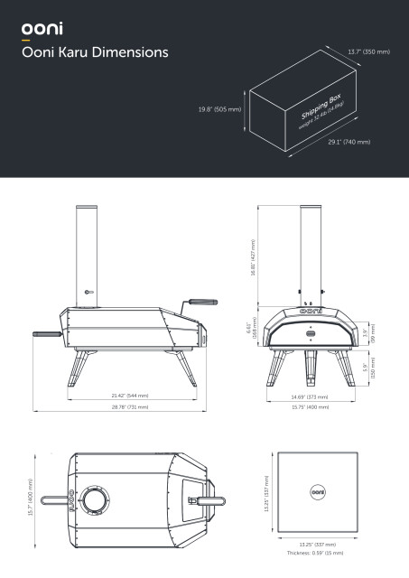 Ooni Karu detailed dimensions