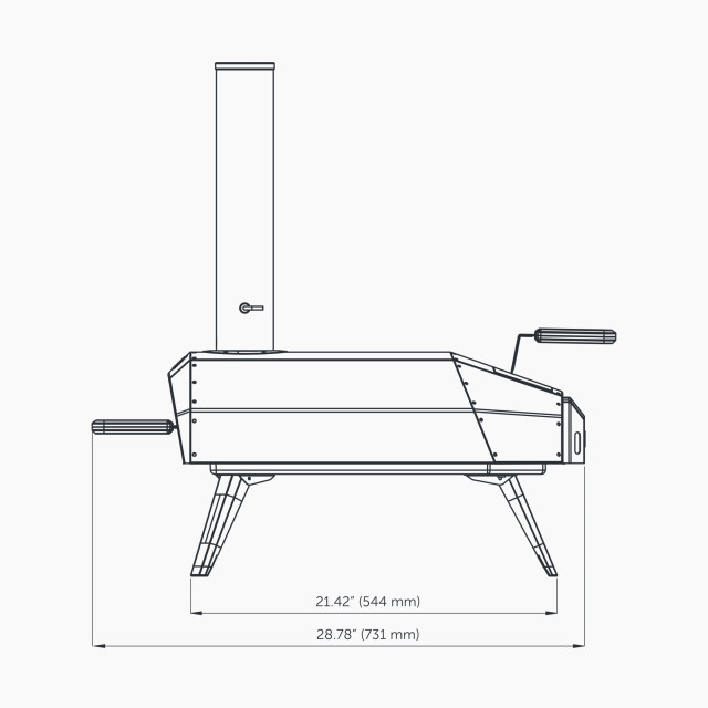 Side facing dimensions of Ooni Karu wood & charcoal fired pizza oven