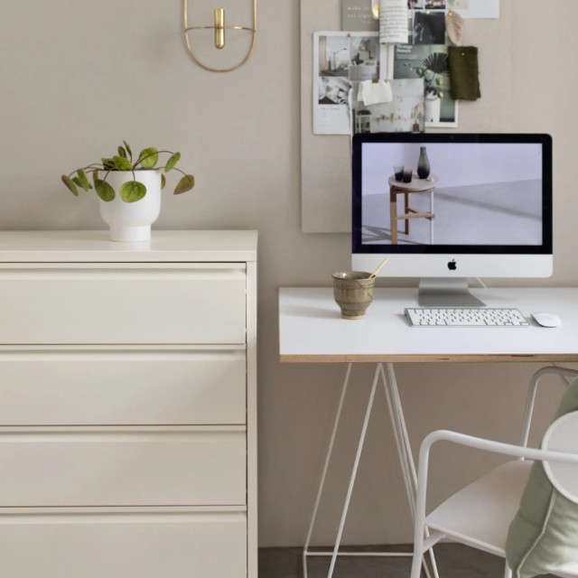 Popstrukt Bon-Bon Chest of Drawers - Soft White in the living room