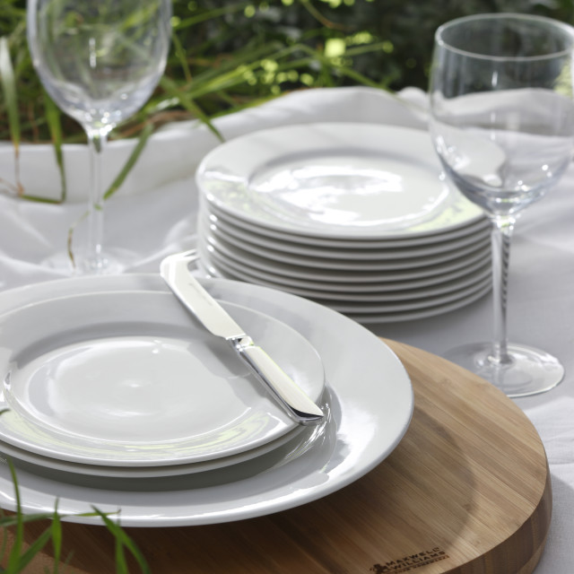 Lifestyle image of Maxwell & Williams White Basics Rim Dinner Plates, Set of 4