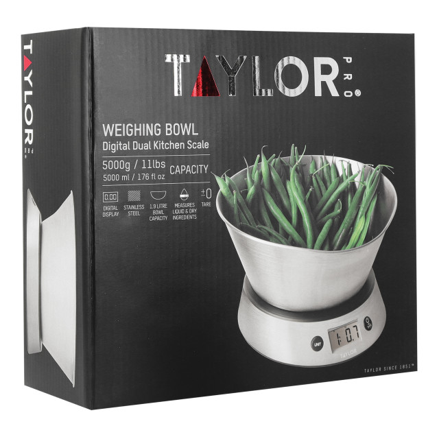 Packaging image of Taylor Pro Weighing Bowl Dual Digital Kitchen Scale, 5kg