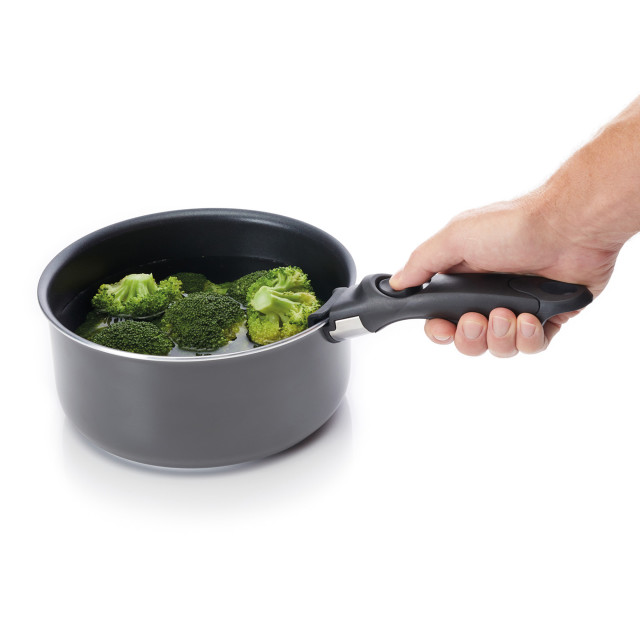 Lifestyle image of MasterClass Smart Space Non-Stick Saucepan Set, 3-Piece