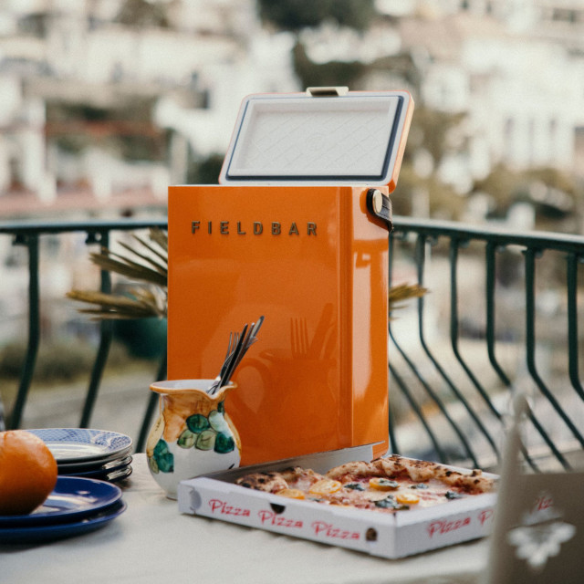Fieldbar Drinks Cooler Box, 10L - Orchard Orange  on table