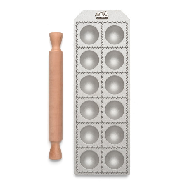 Angle image of Marcato Classic Round 12 Hole Ravioli Mould & Rolling Pin