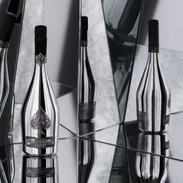 Armand de Brignac Blanc de Blancs Champagne, 750ml reflection on the mirror