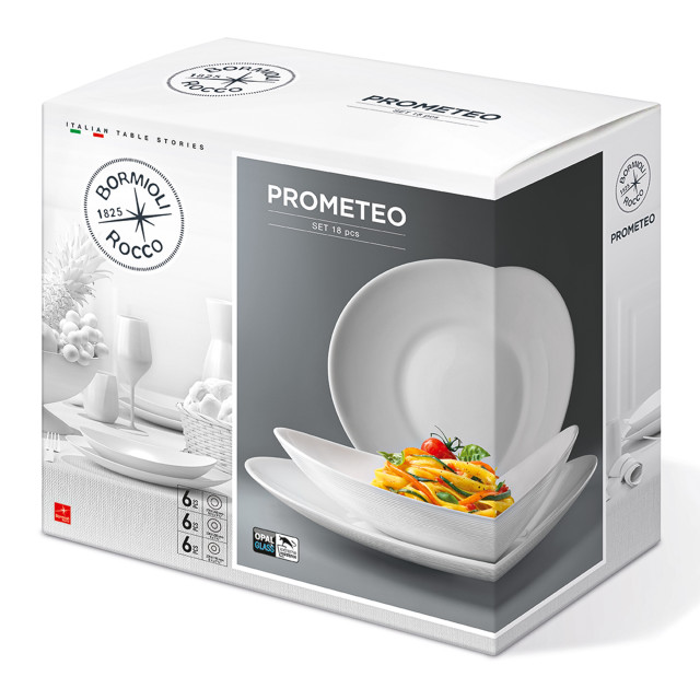 Packaging image of Bormioli Rocco Prometeo Tavola Dinner Set, 18-Piece