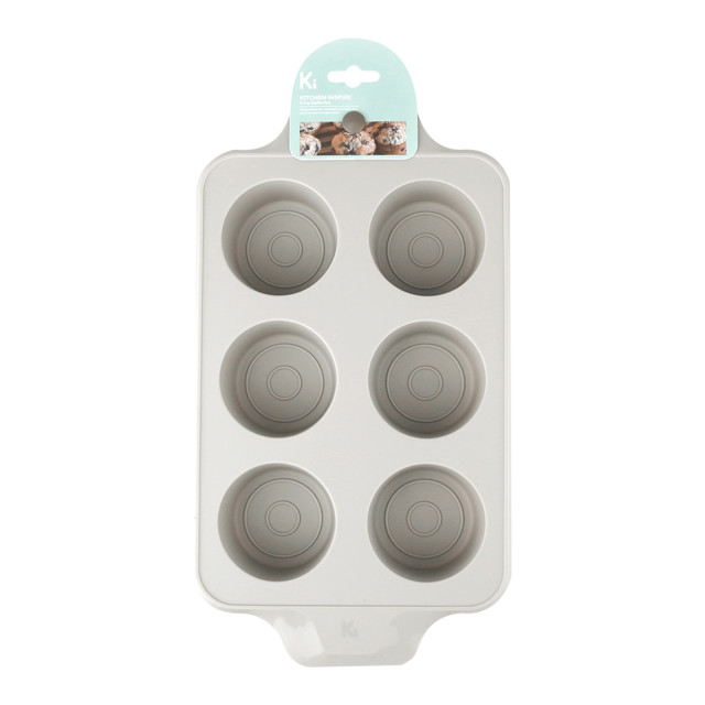 Kitchen Inspire 6-Cup Silicone Muffin Pan - Rock gray packaging angle