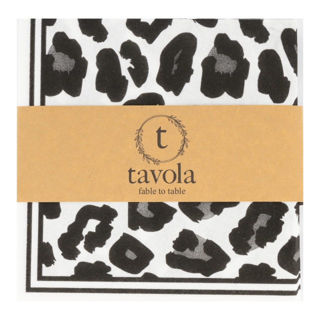 Tavola Leopard Biodegradable Napkins, Pack of 25 - Black packaging