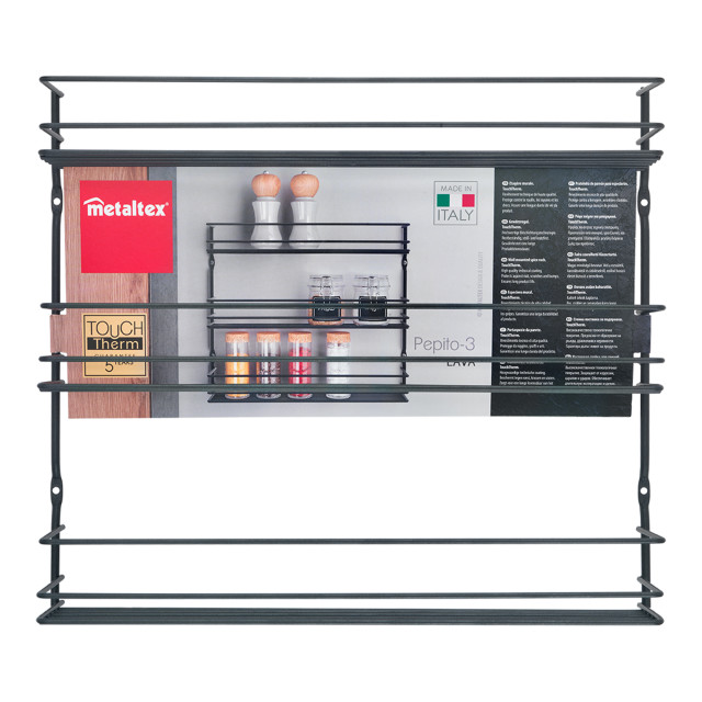 Metaltex Lava 3 Tier Pepito 3 Mounted Spice Rack packaging