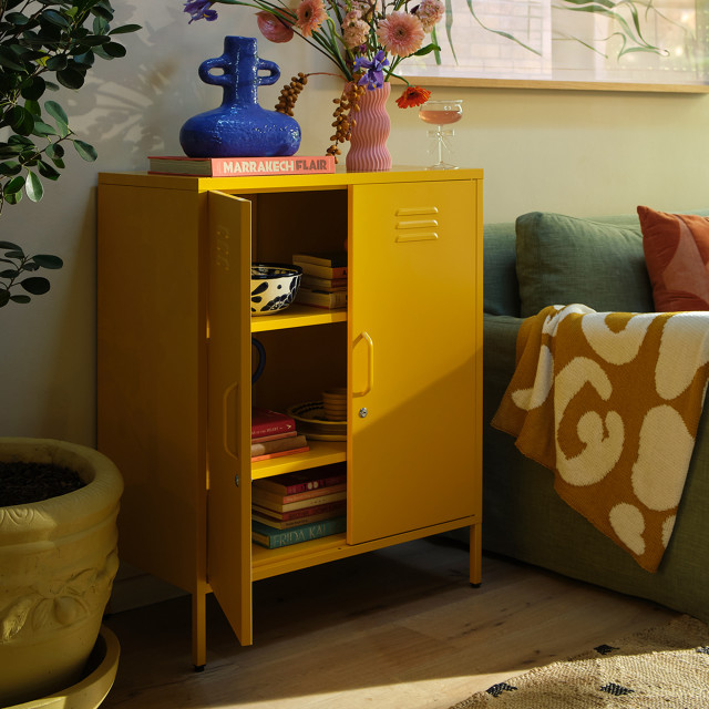 Popstrukt Sugar Cube Storage Cabinet - Honey with books