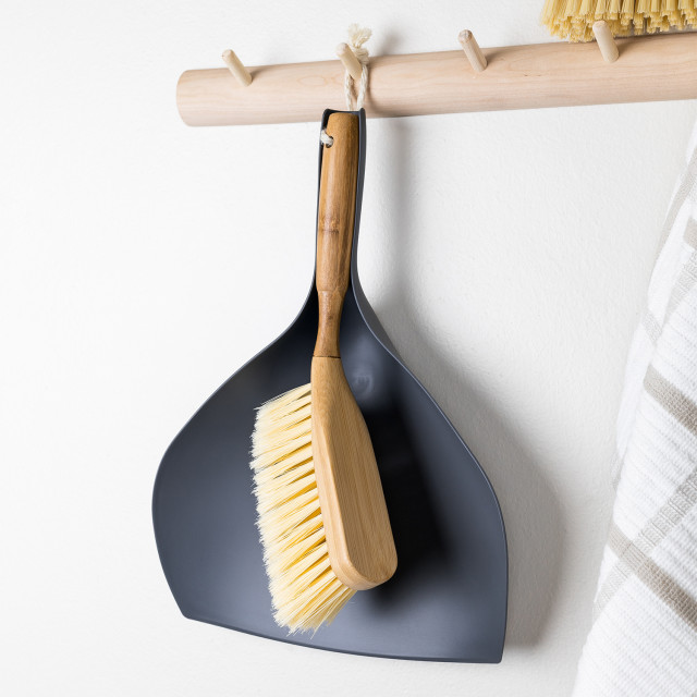 Legend Bamboo Brush And Dustpan Set in use