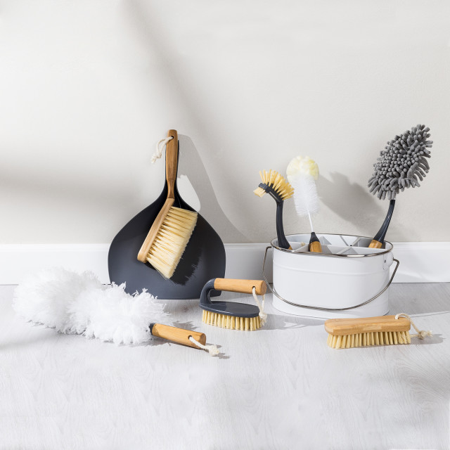 Legend Bamboo Brush And Dustpan Set in use