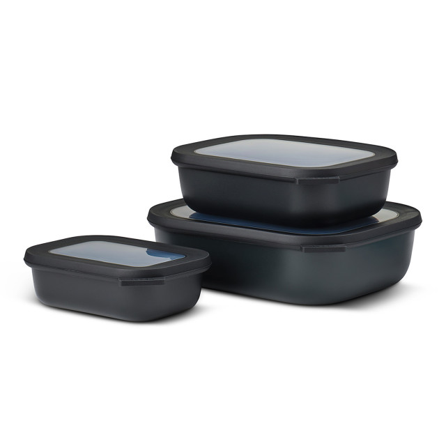 Mepal Cirqula 3 Piece Rectangular Multi Bowl Set, Nordic Black