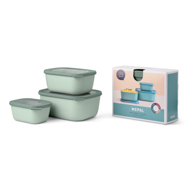 Mepal Cirqula 3 Piece Deep Rectangular Multi Bowl Set - Nordic Sage