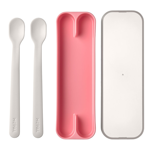 Mepal Mio 2 Piece Feeding Spoon Set, Deep Pink