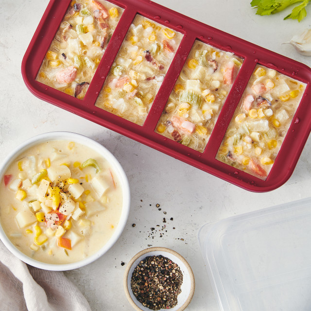 Souper Cubes Souper Cubes 1-Cup Silicone Food Storage Tray with Lid - Cranberry with food