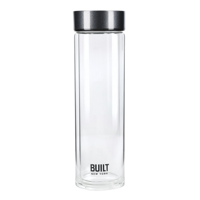 Built Tiempo Insulated Glass Water Bottle, 450ml - Charcoal