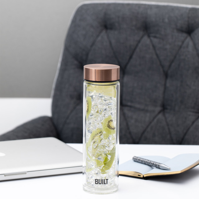 Built Tiempo Insulated Glass Water Bottle, 450ml - Rose Gold