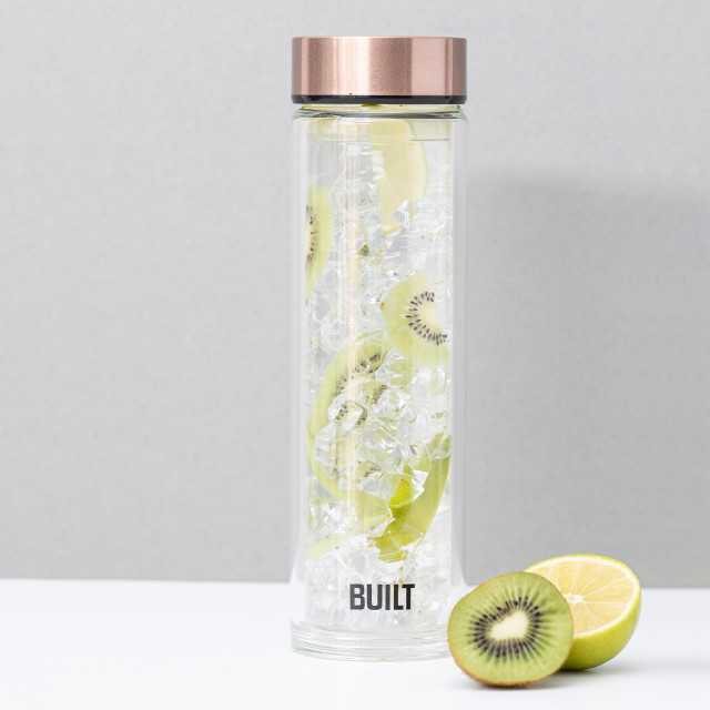Built Tiempo Insulated Glass Water Bottle, 450ml - Rose Gold