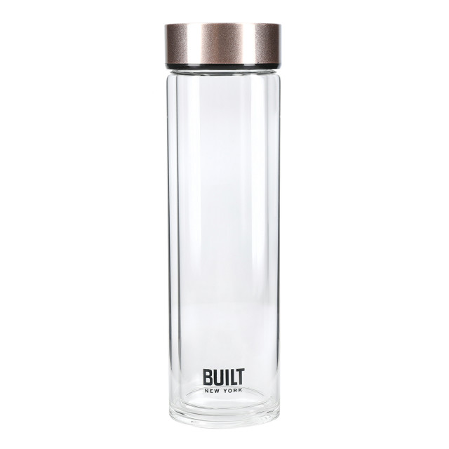 Built Tiempo Insulated Glass Water Bottle, 450ml - Rose Gold