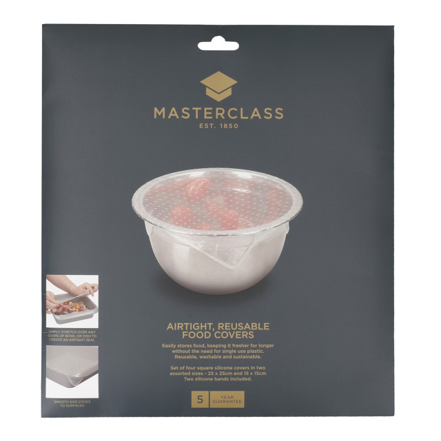 MasterClass 4 Piece Set of Assorted Silicone Stretch Lids packaging