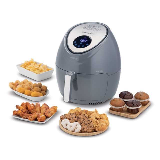 Kenwood Kenwood XXL 2.5kg Digital Airfryer, 5.5L - HFP50.000GY - Grey with food and sweet treats
