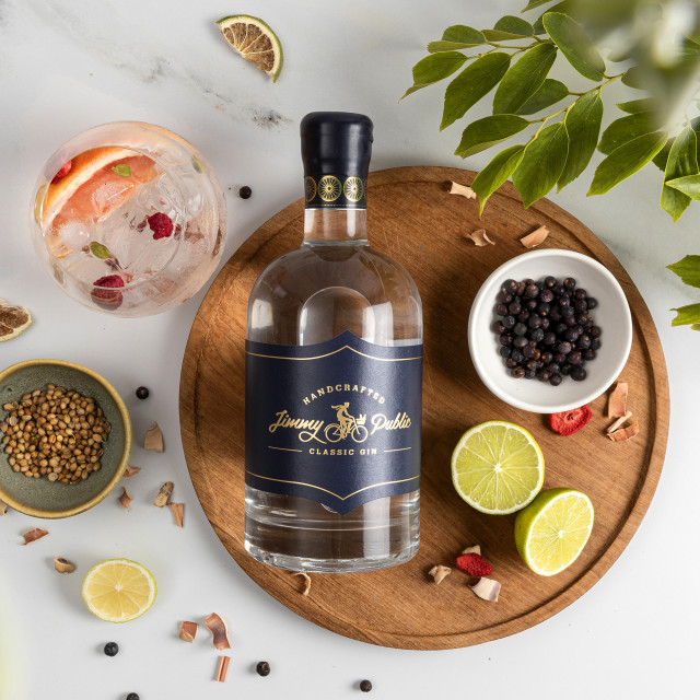 Jimmy Public Classic Gin, 750ml on the table with garnish