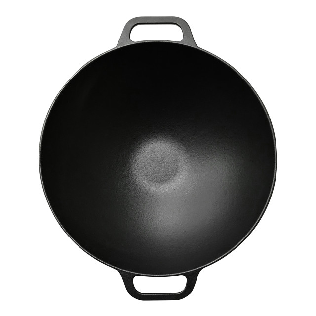 Victoria Matte Black Enamelled Cast Iron Wok with Handles, 36cm top view