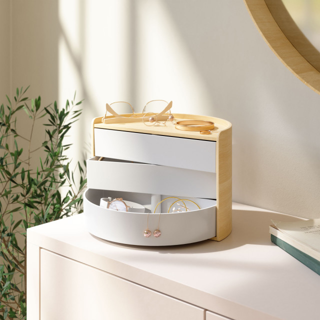 Umbra Moona Storage Box - White-Natural in use
