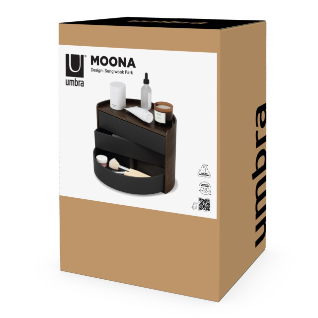 Umbra Moona Cosmetics & Jewellery Storage Box - Black & Walnut packaging
