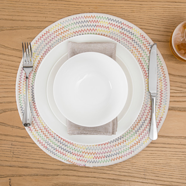 Humble & Mash Round Placemat, Set of 2 - Multi-colour in use 