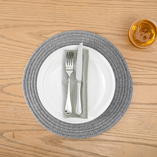 Humble & Mash Round Placemat, Set of 2 - Grey in use